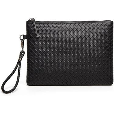 Imagem de Bolsa De Pulso Masculina Bolsa De Embreagem De Couro Tecido Masculina Bolsa De Embreagem Macia, Noir, 25x17x2cm