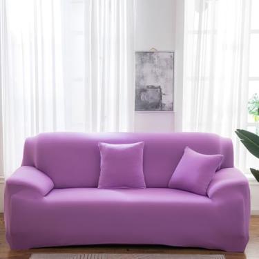 Imagem de KAIJIE Capa para sofá, moderna para sala de estar, 3 lugares, com espuma antiderrapante, protetor de móveis lavável de cor sólida, roxo claro