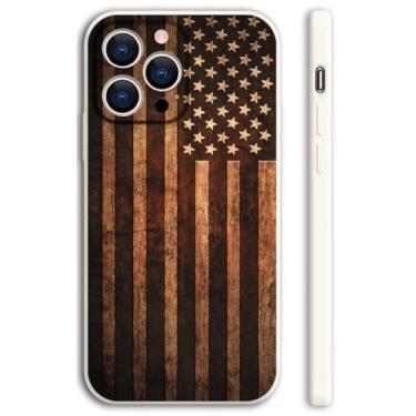 Imagem de Capa de telefone com textura de madeira escura bandeira americana para iPhone 16 Plus capa protetora de TPU macio branco antigo à prova de choque presente para homens meninos mulheres meninas