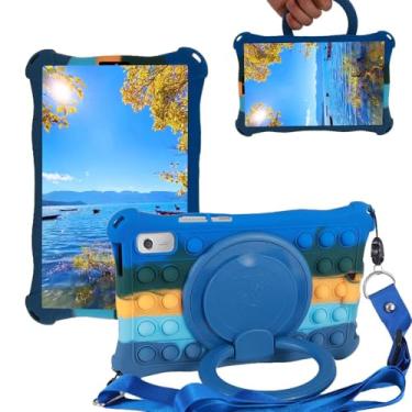 Imagem de Sfulatdc Capa de silicone para tablet, suporte giratório 360, alça e alça de ombro, caneta stylus leve, capa macia compatível com Lenovo Tab M9 22.9 cm (TB-310FU) azul escuro