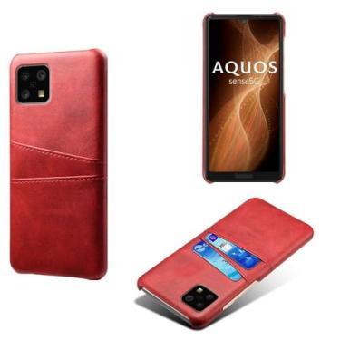 Imagem de Capa compatível com Sharp Aquos Sense 6, capa de couro PU - Capa de telefone fina à prova de choque com 2 compartimentos para cartão, proteção anti-impressão digital e antiqueda, plástico de couro
