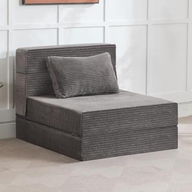 Imagem de Sofá-cama dobrável conversível sofá-cama para sala de estar, pequeno sofá de veludo cotelê futon espreguiçadeira dobrável de espuma de memória para quarto RV dormitório escritório com travesseiro