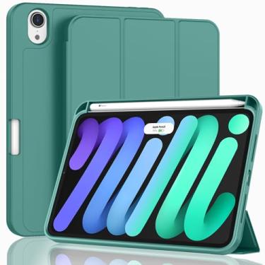 Imagem de ZryXal Capa para iPad mini 7 A17 Pro 2024/iPad Mini 6 2021 8,3 polegadas com suporte para lápis, iPad mini 7ª/6ª geração com parte traseira de TPU macio e hibernar/despertar automático, verde floresta