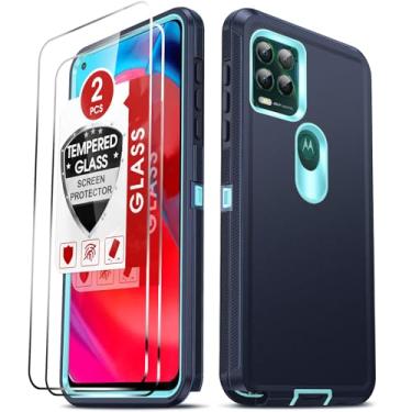 Imagem de LeYi Capa G Stylus 5G, capa para Moto G Stylus 5G 2021 com [2 unidades] Protetores de tela de vidro temperado, 3 em 1, capa de proteção robusta de borracha à prova de poeira e proteção G Stylus 5G 2021, azul/azul-petróleo