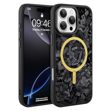 Imagem de AIGOMARA Capa magnética de fibra de carbono forjada para iPhone 16 Pro, compatível com Magsafe, capa de telefone protetora à prova de choque de TPU macio e fina e brilhante, preta