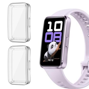 Imagem de HAOZHI 2Peças Película Protetora Compatível com Huawei Band 10 9 8,Capa Capinha Bumper Case para Huawei Band 10,9,8 Protetor de Tela (Transparente+Transparente)