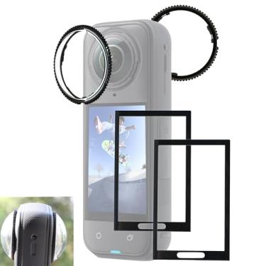 Imagem de PCTC Protetores de lente premium para Insta360 X5 com protetor de tela [pacote com 2] Protetores de lente compatíveis apenas com acessórios Insta360 ONE X5, protetor de vidro temperado de dureza 9H de