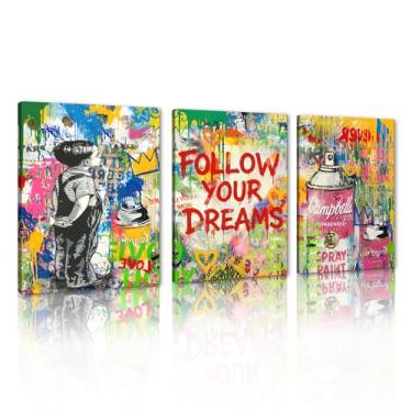 Imagem de Novatique Banksy Street Wall Art Graffiti Art Picture Wall Decor Colorful Painting Cool Wall Decor Ready to Hang for Bedroom Living Room, 30.5 cm x 40.6 cm x 3Pcs