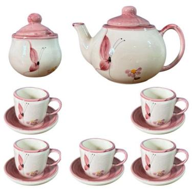 Imagem de Conjunto Para Servir Café Com Bule Açucareiro e 5 Xícaras com 5 Pires 