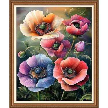 Imagem de Disnesart Kits de bordado completo estampado ponto cruz DIY 11CT fio de algodão impresso kits de bordado artesanato conjunto de bordado ponto cruz - flores de papoula 40,6 x 50,8 cm