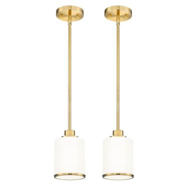 Imagem de Beionxii Pacote Com 2 Luminárias Pendentes Douradas Escovadas Para Ilha De Cozinha, Iluminação Moderna Suspensa Vidro Fosco Pia, Sala Jantar, Entrada, Bx-Pl02Bg-2