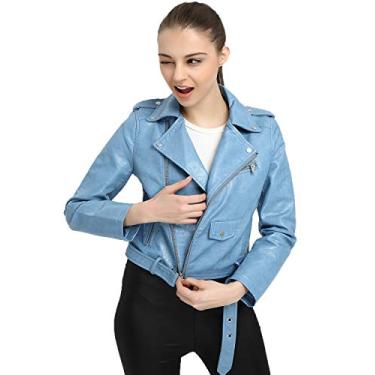Imagem de Jaqueta de motocicleta feminina de couro sintético PU slim da LY VAREY LIN, Azul, Medium