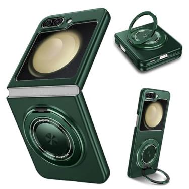Imagem de Capa para Galaxy Z Flip5 com carregamento magnético sem fio e suporte giratório de 360 graus, à prova de choque e antirriscos (para Galaxy Z Flip5/verde)