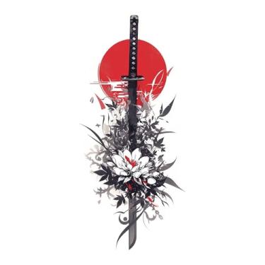 Imagem de YUNEX Adesivo de carro samurai de 13 cm, espada e flor, decalque para laptop, porta-malas, skate, decoração de personalidade