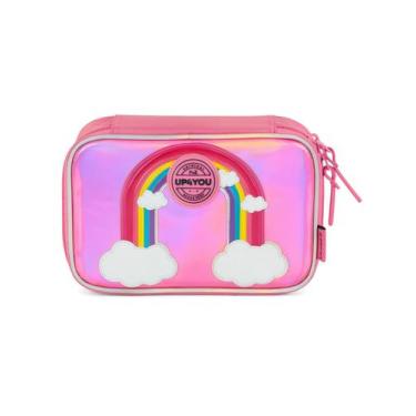 Imagem de Estojo Menina Escolar Box Arco Íris Up4You Holográfico - Luxcel, rosa