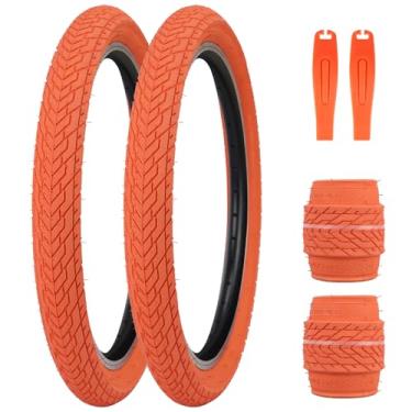 Imagem de FOMAS Pneu infantil de 50,8 x 6 cm colorido antiderrapante dobrável para todos os terrenos com alavancas para bicicleta dobrável BMX Mountain (laranja - pacote com 2, 50,8 x 6 cm)