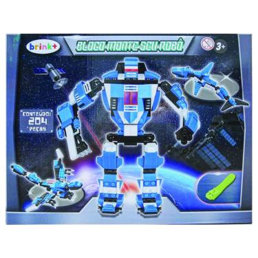 Imagem de Bloco de Montar Monte Seu Robô 204 Peças Azul - brink+