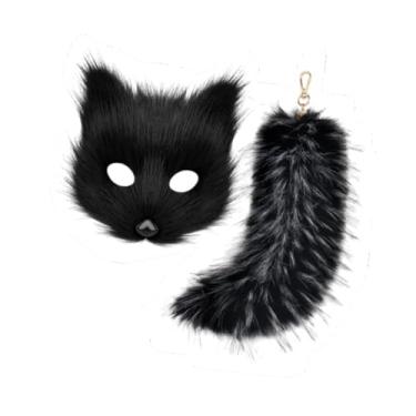 Imagem de LCSVCCXA Conjunto de Máscara E Cauda Therian, Máscara de Gato Cosplay para Mulheres, Meninas, Festa, Meia Máscara Facial, Preto
