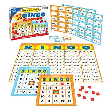 Imagem de Carson Dellosa Addition and Subtraction Bingo Board Games—Kids Bingo Games With 36 Double-Sided Game Cards, Bingo Chips, 100 Calling Cards, Answer Mat, 3-36 players, Ages 5+