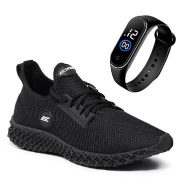Imagem de Tênis Esportivo Masculino Ascension com Solado Tecnológico + Relogio Smart Fitness Fino | Conforto, Estilo e Tecnologia no Seu Dia a Dia (Preto, BR, Adulto, Numérico, 37)