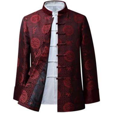 Imagem de Tang Suit Roupas Chinesas De Kung Fu Para Homens Roupas Tradicionais Chinesas Hanfu Casaco Tai Chi Uniforme Uniformes De Artes Marciais Casaco De Manga Comprida Tops, Red, 4XL-5XL
