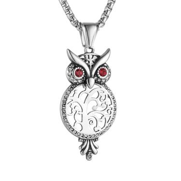 Imagem de HZMAN Colar oco de coruja árvore da vida com pingente de olho de cristal vermelho para mulheres e homens, joia da sorte presente