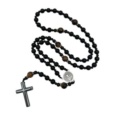 Imagem de Bovemee Rosário de bolso para medalha de São Bento, contas de madeira marrom católica com medalha de san benitol e crucifixo, 23 cm, 9 Inch, Madeira, Sem Pedra Preciosa