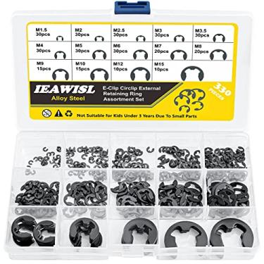 Imagem de Anéis de retenção externos, 330 peças de anéis de retenção de aço de liga E-Clip conjunto sortido -M1.5 M2 M2.5 M3 M3.5 M4 M5 M6 M7 M8 M9 M10 M12 M15 E-Clips para rolamentos, engrenagens, polias