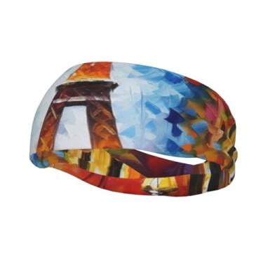 Imagem de Bandanas de corrida para homens e mulheres, pintura da Torre Eiffel de Paris, faixas de suor esportivas com absorção de umidade, lenço de cabeça atlético, faixa de cabelo elástica para tênis, basquete