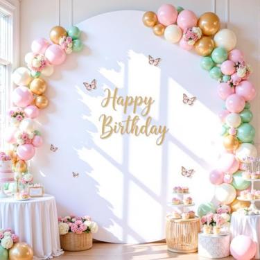 Imagem de Capa de fundo redonda branca de 1,8 m, círculo branco, arco, pano de fundo, para chá de bebê, festa de aniversário, balão, foto de casamento, círculo, arco, suporte de tecido elastano