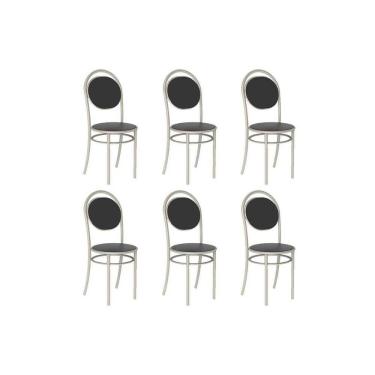 Imagem de Cadeira de Cozinha 190 Aço Kit 6 Uni Prata/Courano Preto - Carraro