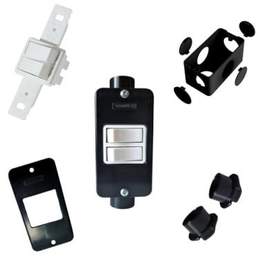 Imagem de KIT Interruptor Duplo Branco + Condulete Sobrepor 4/2pol + Placa + Adaptadores 1/2pol (Preto)