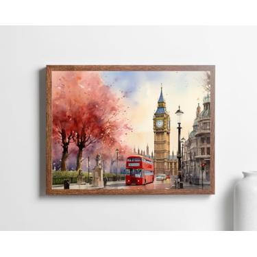 Imagem de Coleção | Aquarela artística Big Ben Londres Inglaterra Reino Unido Reino Unido Grã-Bretanha | Sem moldura (20 x 25)
