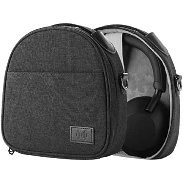 Imagem de Bolsa de couro para fones de ouvido Geekria Elite/bolsa de viagem para Bose, Sony, ATH, AKG, Sennheiser, Bang & Olufsen Play, Cowin E-7 (couro pebble preto, zíper prateado)