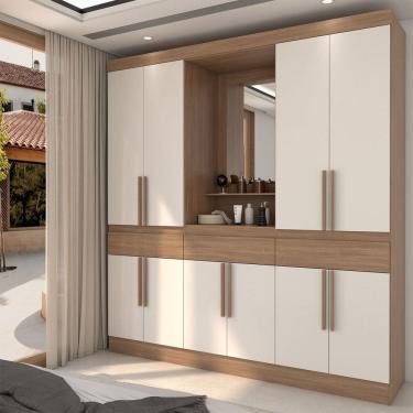 Imagem de Guarda-Roupa Casal Joel 10 Portas 3 Gavetas com Espelho Natural/Off White - Panorama Móveis