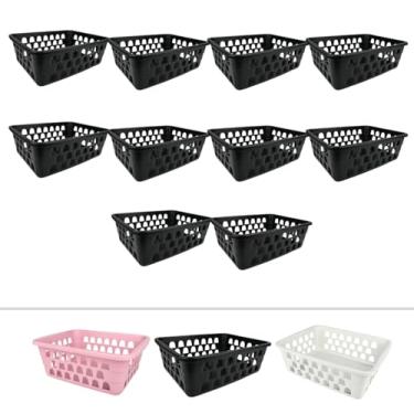 Imagem de Cesto Organizador Kit 10 Peças 20x16x6cm Gaveta Cozinha Escritório Armário Lavanderia Resistente (Preto)