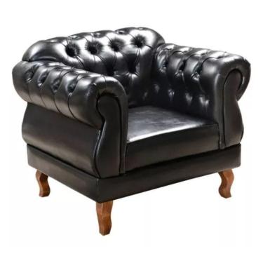 Imagem de Poltrona Chesterfield Duquesa Vintage Retrô Capitonê Couro Preto