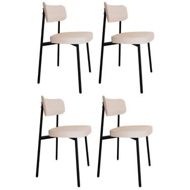 Imagem de Cadeira De Jantar Estofada Kit 4 Ella M25 Linho Palha - Mpozenato