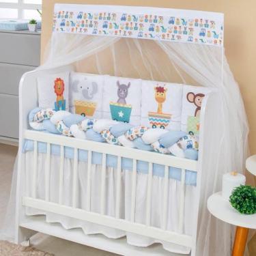 Imagem de Kit Mini Berço Trança 13 peças para Bebê Menino Trenzinho do Safari - 