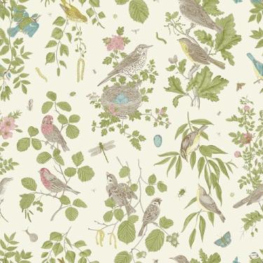 Imagem de VEELIKE Papel de parede floral vintage para parede de pássaros de casa de campo para armários de 40 x 39 cm, papel de parede removível pré-colado, papel de parede floral para quarto, banheiro, fazenda