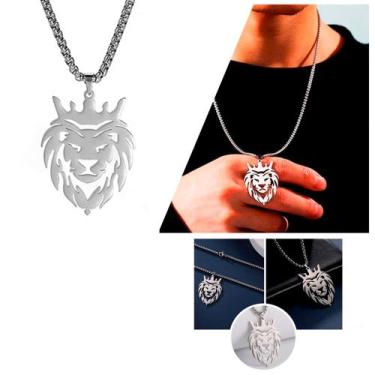 Imagem de Pingente Leão De Judá Medalha King Lion Dupla Face + Corrente 60cm Aço