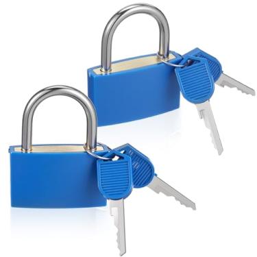 Imagem de Mabor 2 peças de cadeado azul com chave, cadeado grande de metal resistente com chave, cadeado personalizado para armário de academia, caixa de joias, mala de viagem, decoração de bagagem