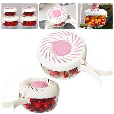 Imagem de Cesta de drenagem multiuso 2025 com tampa, alça dobrável 3 em 1 e tigela de lavagem de frutas, cesta de frutas com caixa de gelo, lavadora de frutas adequada para geladeira, ar livre (rosa)