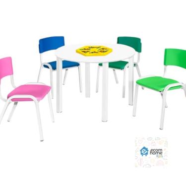 Imagem de Mesa Infantil DiverKids Redonda Com Porta Objetos e 4 Cadeiras Coloridas Brinquedoteca Escola Creche Igreja