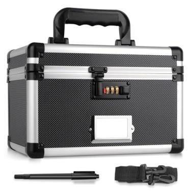Imagem de LOCKCURX Caixa organizadora de arquivos – caixa de bloqueio com compartimento para etiquetas, caixa de armazenamento com trava, cofre portátil para documentos, medicamentos e objetos de valor - 29 x