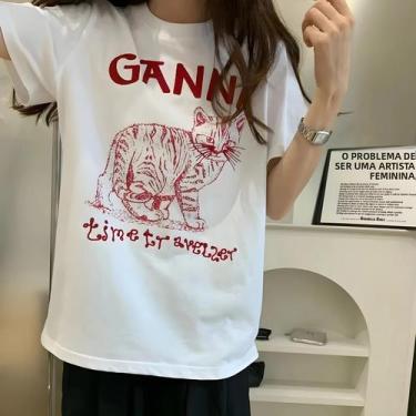 Imagem de Camiseta Feminina De Algodão Estampada De Desenho Animado De Verão Sol