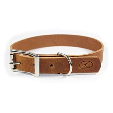 Imagem de Coleira de couro grosso para cachorro Slepy Pup de grão integral – Feito nos EUA (Médio: 35,5 cm a 45,7 cm, marrom claro)
