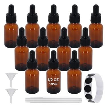 Imagem de REUJIHXY Frasco conta-gotas âmbar de 12 peças, frasco de óleo essencial, frascos de tintura com conta-gotas de vidro, para óleos essenciais, aromaterapia, cosméticos, laboratório, farmácia, líquidos