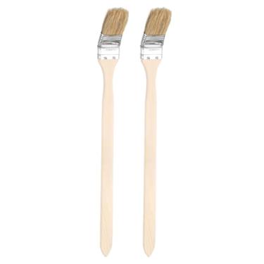 Imagem de HARFINGTON 2 pincéis de pintura de radiador curvados de 3,8 cm de largura, pincéis de cerdas macias com cabo de madeira longo para bricolage, arte plana, móveis, cercas de armário, deck, acabamento de
