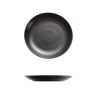 Imagem de Pratos de sobremesa pratos de jantar pretos de 25,4 cm conjuntos de pratos de cerâmica de cozinha redondos para jantar, salada de frutas e massas, restaurante, festa familiar, aperitivos, pratos de